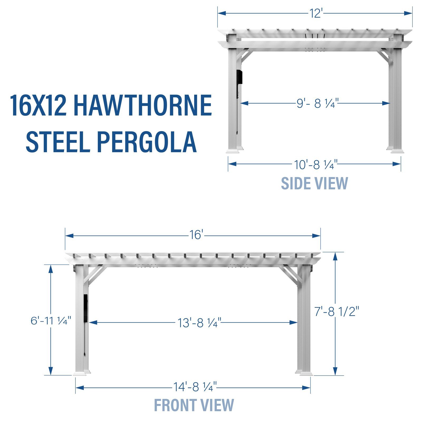 16x12 Hawthorne Traditional Steel Pergola With Sail Shade Soft Canopy - Image 10
