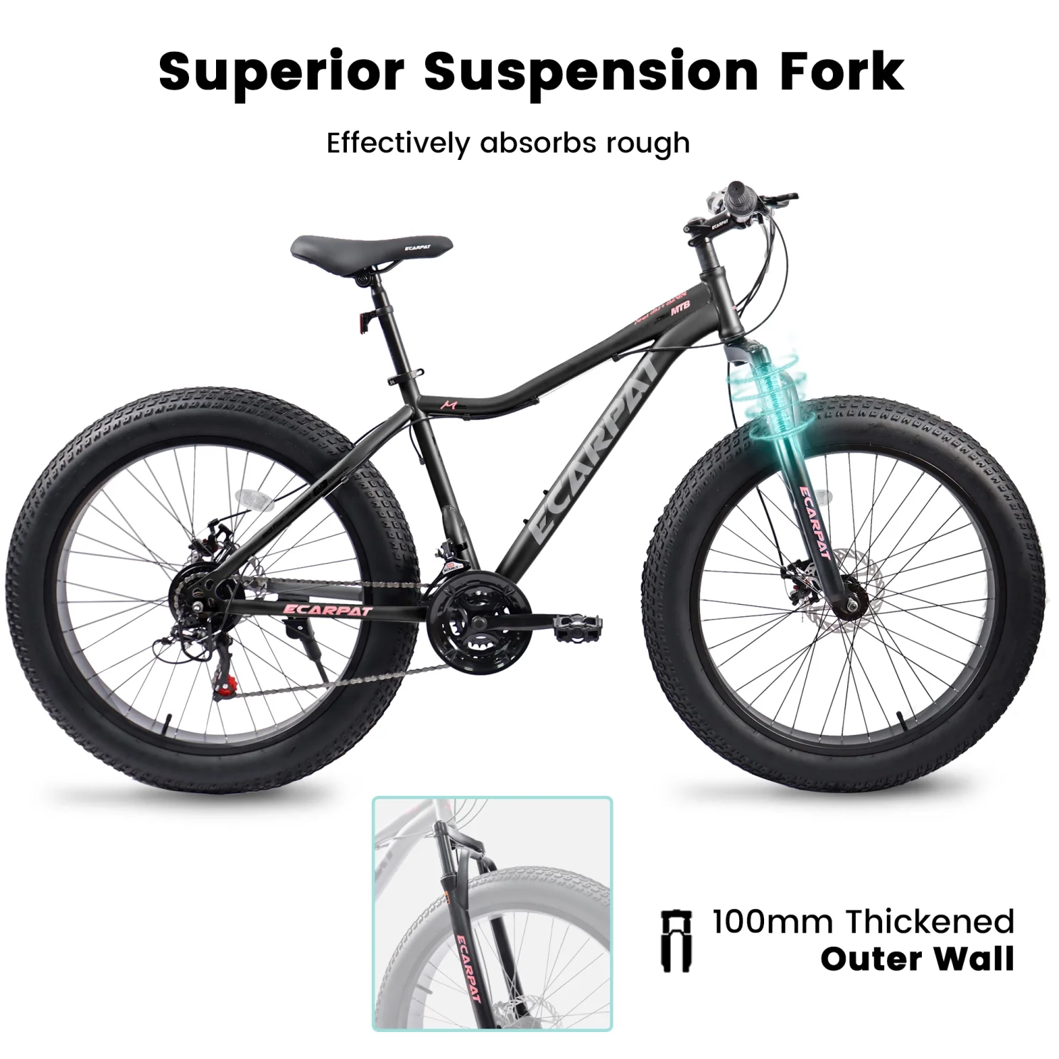 26 in. Gray Fat Tires Mountain Bike, 21-Speed - Image 3