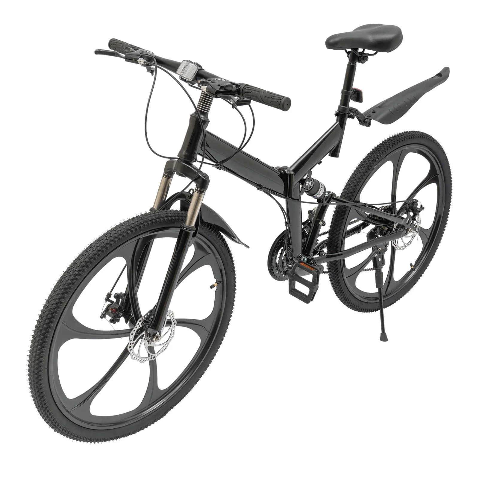 Wuzstar 26" Foldable Mountain Bike, 21 Speed seat height Adjustable Unisex Mountain Bike Black