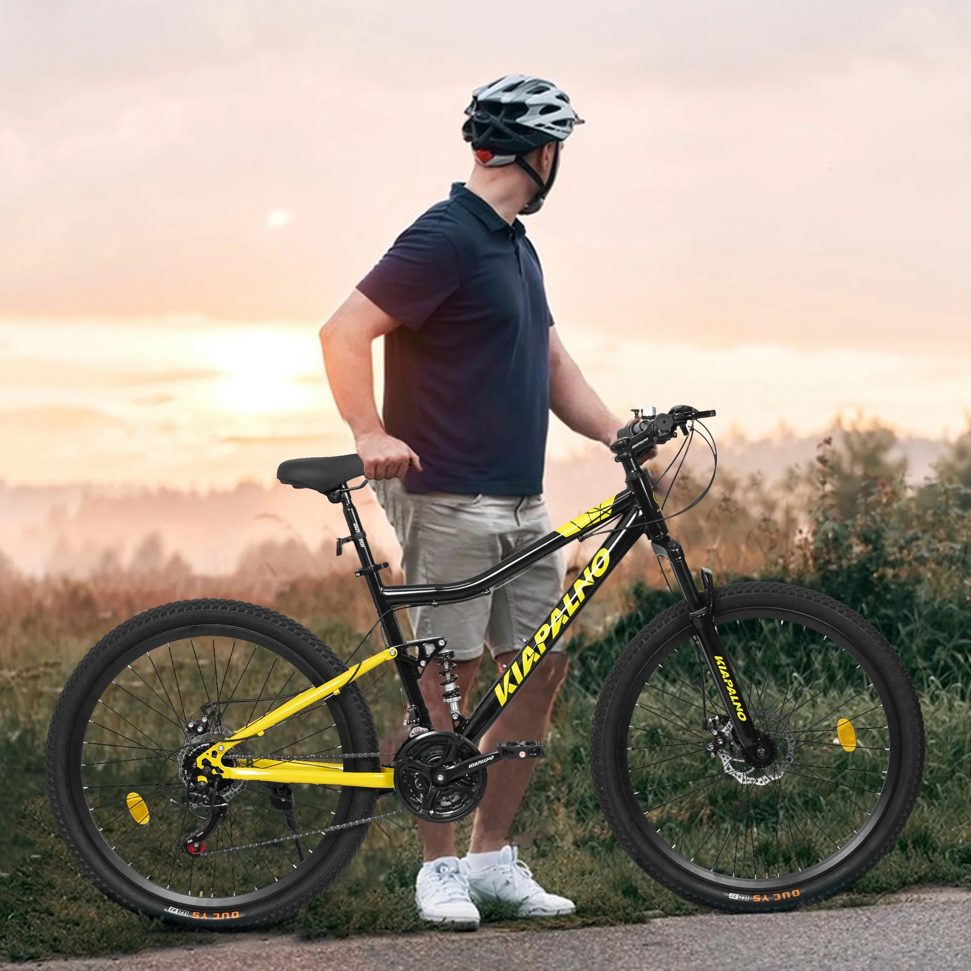 26 inch Mountain Bikes for Men, Bicicleta De Montaña 21 Speed with Dual Disc Brake, Aluminum Frame, Bicicleta Para Adultos Yellow
