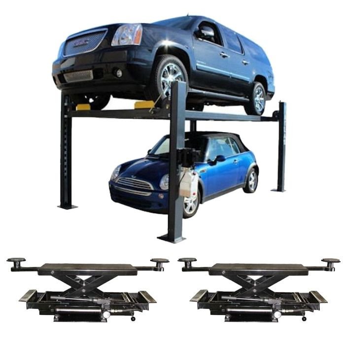 AtlasPremium Portable Four Post Lift + Sliding Jacks Combo
