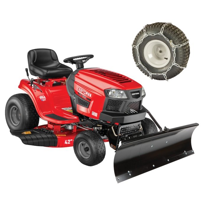 CRAFTSMAN T110 42-in Riding Lawn Mower with Snow Plow & Tire Chains Bundle