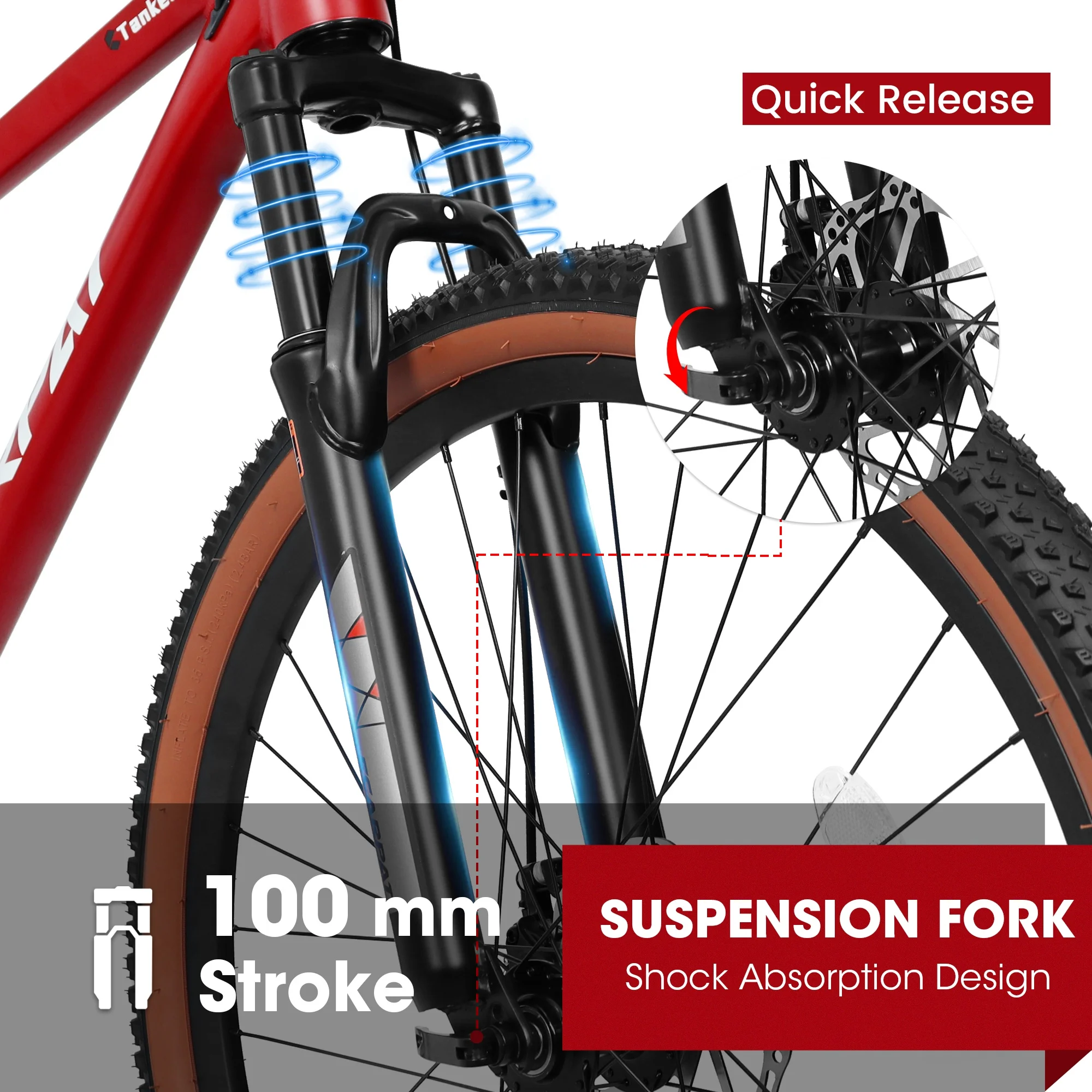 27.5 inch Bikes for Adults, 21 Speed Mountain Bike w/Disc Brakes, Commuter Bike, Trail Bike, City Bike for Men Women, Aluminium Frame, Suit for 5'4"-6'2", 85% assembled (Red)